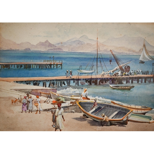 322 - Margaret Helen Knapping - Dock scene at night, watercolour, signed lower right, 23.5 x 34 cm to/w Af... 