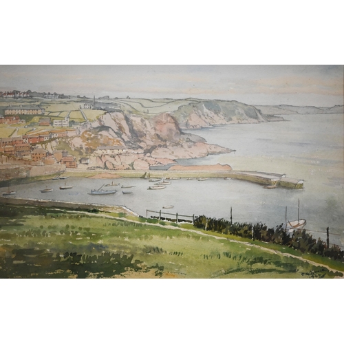 323 - Mixed pictures - E G Turner - Mevagissey, watercolour, signed and dated 1944, 16 x 26 cm; View towar... 