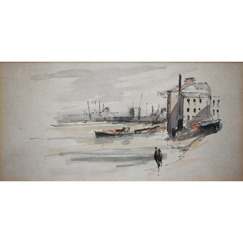 356 - Pair of unsigned pen, ink and wash studies of river bank scenes, 10 x 20 cm (2)