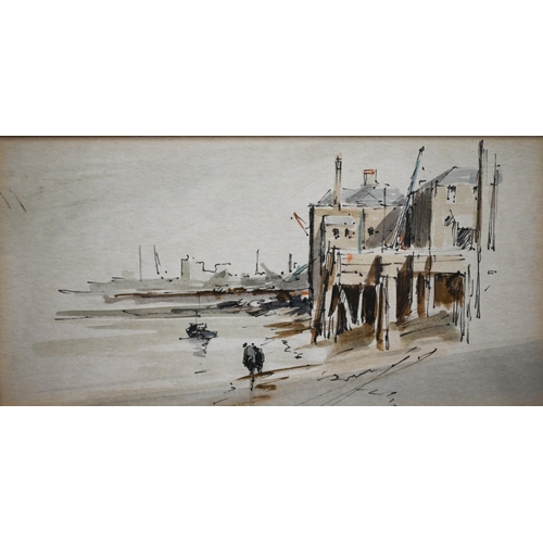 356 - Pair of unsigned pen, ink and wash studies of river bank scenes, 10 x 20 cm (2)