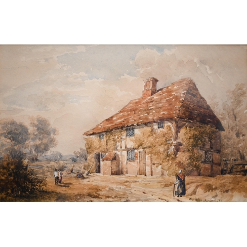 357 - 19th century English school - Red-tiled cottage, watercolour, 15.5 x 24 cm; watercolour view of the ... 