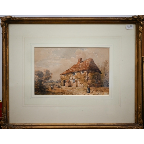 357 - 19th century English school - Red-tiled cottage, watercolour, 15.5 x 24 cm; watercolour view of the ... 