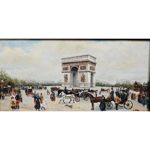 360 - W Sita - The Arc de Triomphe, Paris, oil on board, signed lower right, 20 x 40 cm