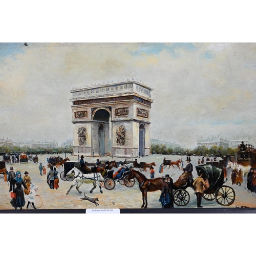 360 - W Sita - The Arc de Triomphe, Paris, oil on board, signed lower right, 20 x 40 cm