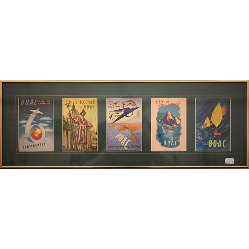 366 - A set of three framed postcard sets relating to Quantas and BOAC airlines, to/w a small poster print... 