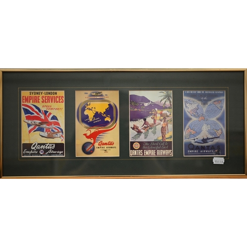 366 - A set of three framed postcard sets relating to Quantas and BOAC airlines, to/w a small poster print... 