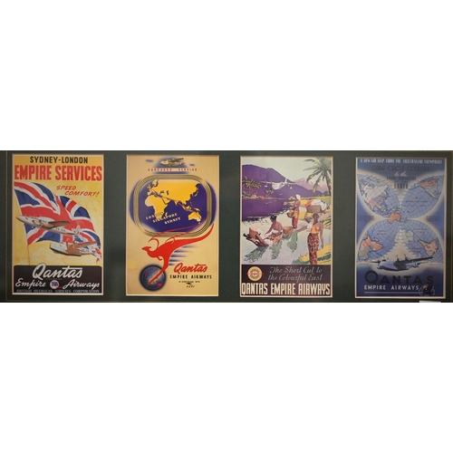 366 - A set of three framed postcard sets relating to Quantas and BOAC airlines, to/w a small poster print... 