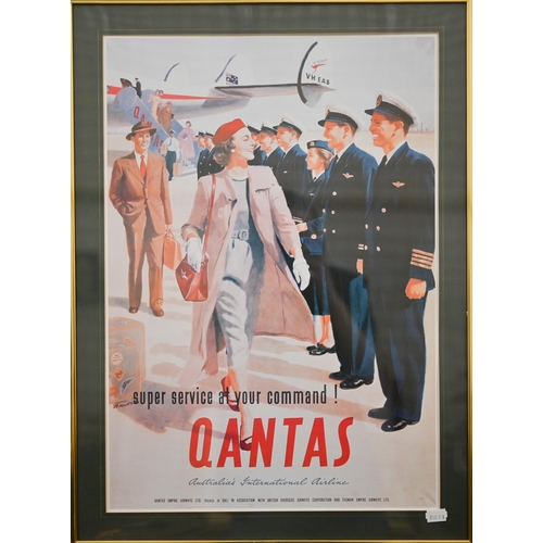 366 - A set of three framed postcard sets relating to Quantas and BOAC airlines, to/w a small poster print... 