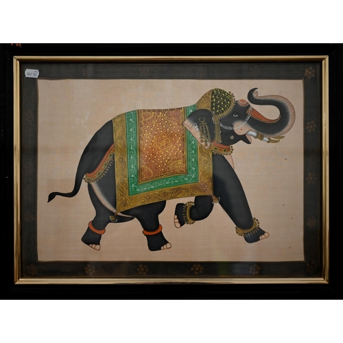 370 - An Indian elephant gouache study, 37 x 52 cm; a 'bee' formed of coloured card, 55 x 55 cm and an Ego... 