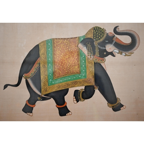 370 - An Indian elephant gouache study, 37 x 52 cm; a 'bee' formed of coloured card, 55 x 55 cm and an Ego... 