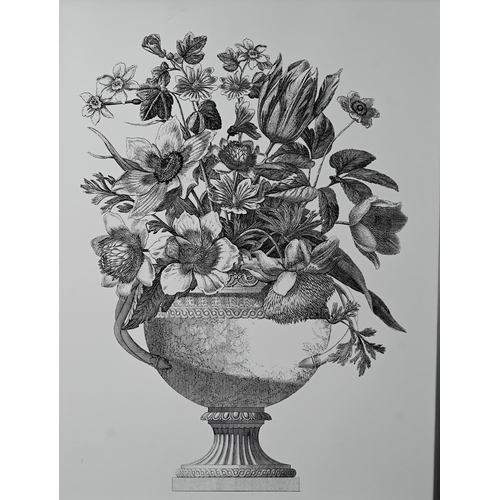 373 - Two large furnishing prints of flowers in urns, 119 x 89 cm (one without glass) (2)