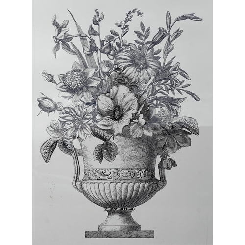 373 - Two large furnishing prints of flowers in urns, 119 x 89 cm (one without glass) (2)