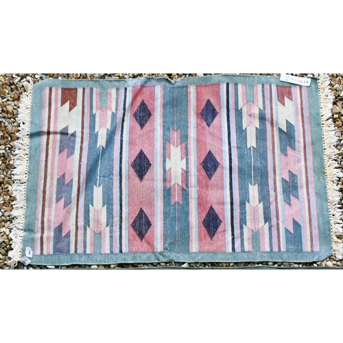 381 - Two geometric flatweave kelim rugs, 161 x 81 cm and 96 x 63 cm (2)