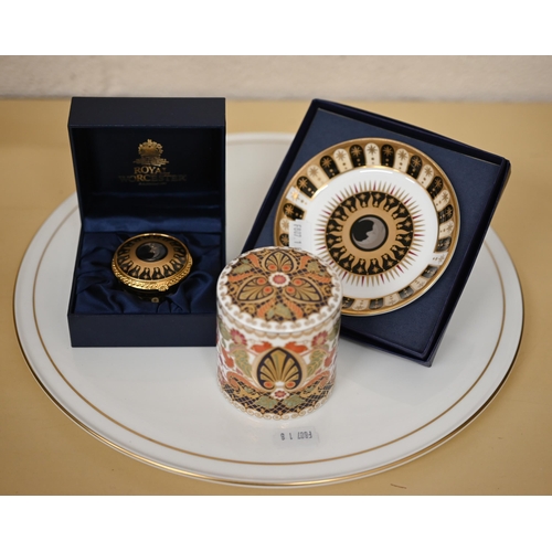 406 - A Royal Worcester 250th anniversary box and dish to/w Spode Imari palette cylindrical paperweight, S... 