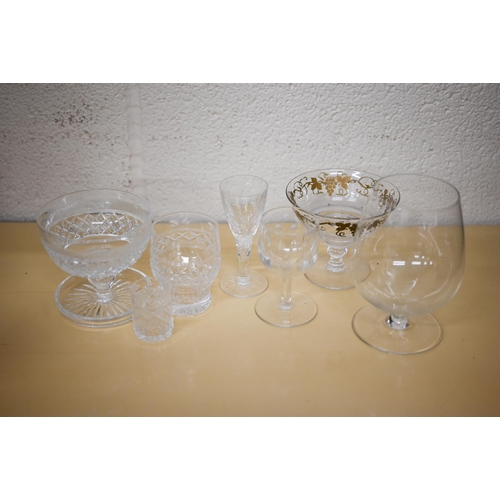 407 - A set of six Webb cut glass sundae dishes and other glassware (box)