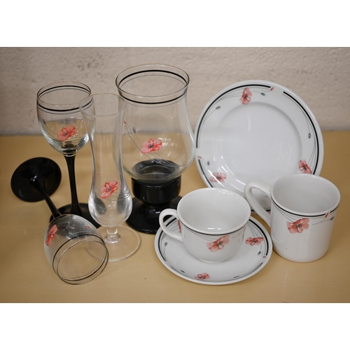 415 - # A 'Summerfield' dinner/coffee service printed with poppies, to/w various matching glassware, cutle... 