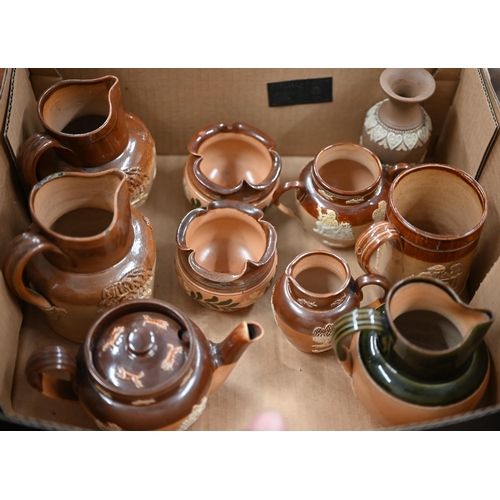 420 - Various 19th century Doulton stoneware including tea ware, mugs, beer jugs, loving cup etc (2 boxes)