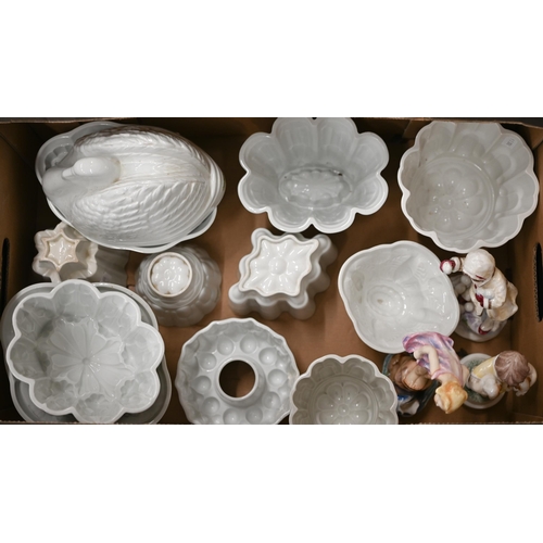 430 - Eleven Shelley ceramic jelly moulds and a similar unmarked example to/w three Royal Worcester figure... 