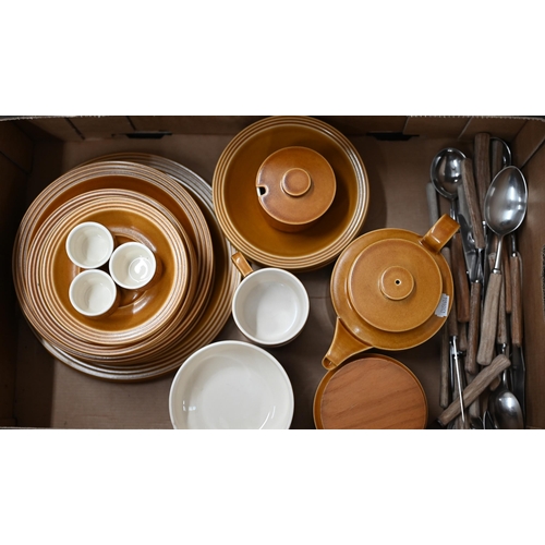 431 - # A Hornsea 'Saffron' breakfast service, to/w a quantity of wooden-handled cutlery (box)