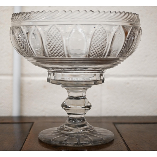 459 - A 19th century large cut glass fruit comport on baluster stem and star-cut base 25 cm diam x 24 cm d... 