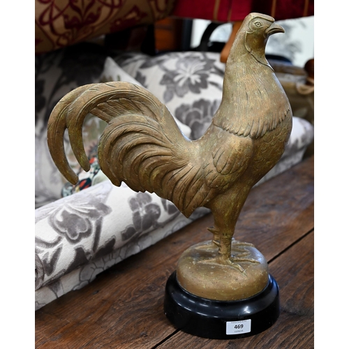 469 - A spelter cockerel (probably advertising Courage Beer), 44cm high, on fibreglass base