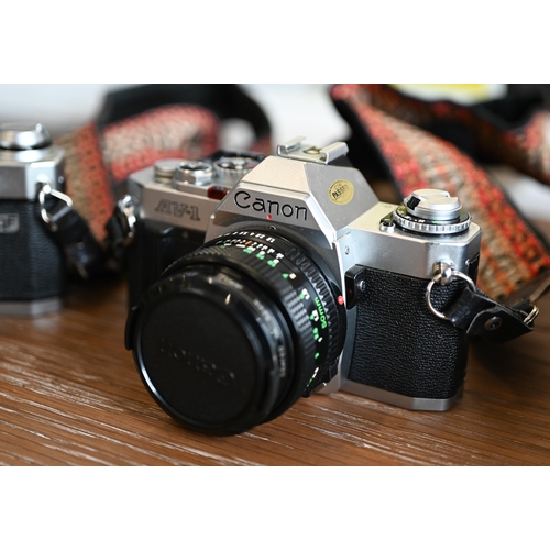 472 - Two Canon 35 mm SLR camera bodies - AL-1/AV-1 to/w Canon FD 50mm 1:1,8 lens and FD 135mm 1:3.5lens, ... 