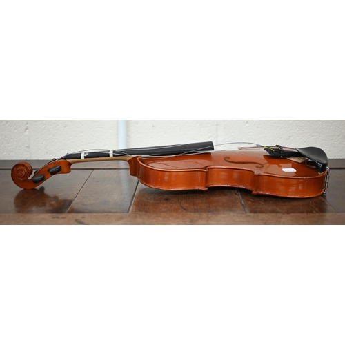 477 - A Stentor Student II violin in case with two bows, to/w a Chinese child's violin with case (2)