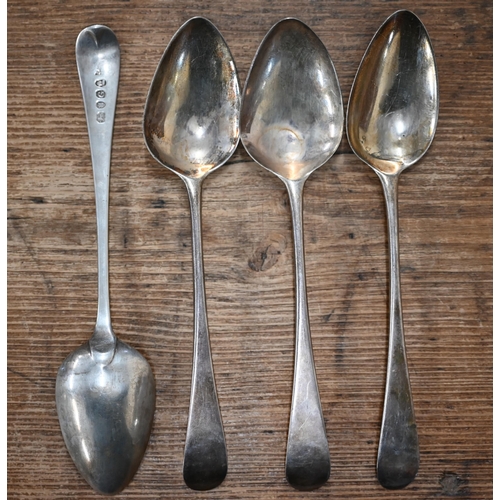 486 - Four George III silver Old English pattern dessert spoons, Peter, Ann & William Bateman, London ... 