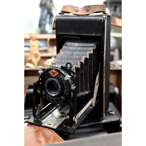 515 - Seven vintage cameras, including Houghton's Ensign 'Klito' No. 1 box camera, F D 'Klimax' for Harrod... 