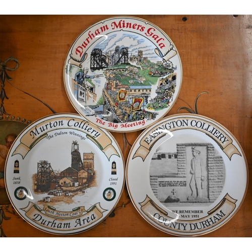 520 - # A small selection of Asian ceramics, to/w three commemorative miner's wall plates and a rolled Rai... 