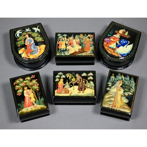 521 - Six Russian Fedoskino Palekh style small boxes with painted decoration