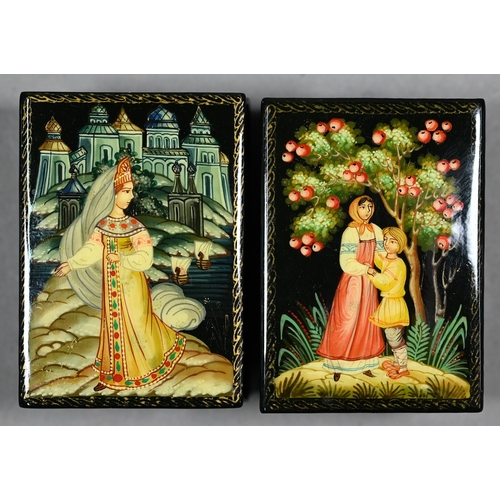 521 - Six Russian Fedoskino Palekh style small boxes with painted decoration