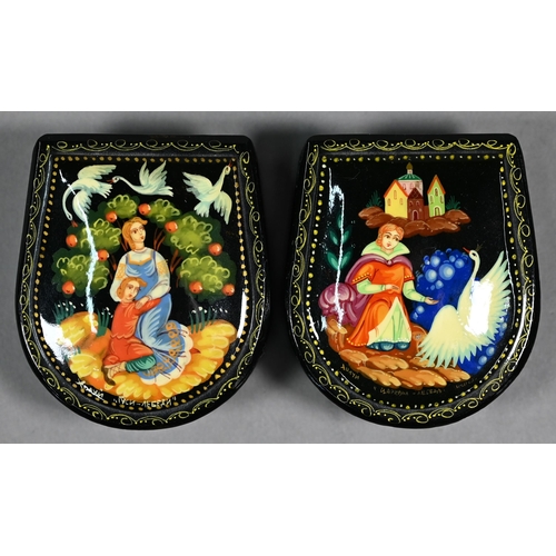 521 - Six Russian Fedoskino Palekh style small boxes with painted decoration