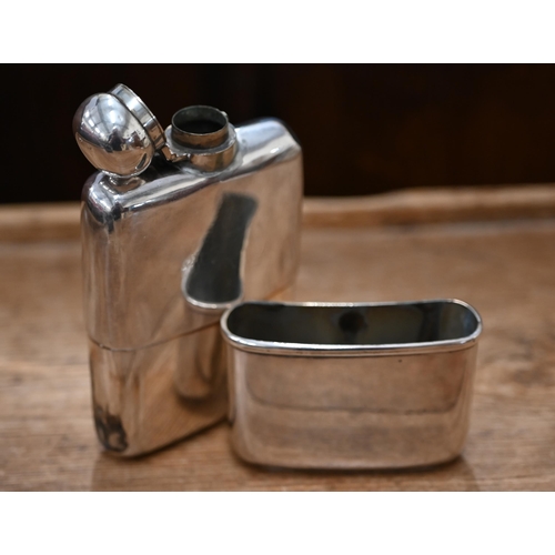 534 - A vintage copper yacht's two-colour bow lamp to/w an Asprey EPNS hip-flask with detachable beaker,  ... 