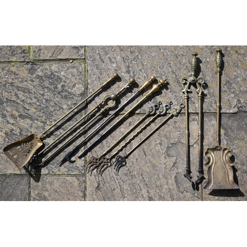 547 - # Various brass fire irons, toasting forks, etc