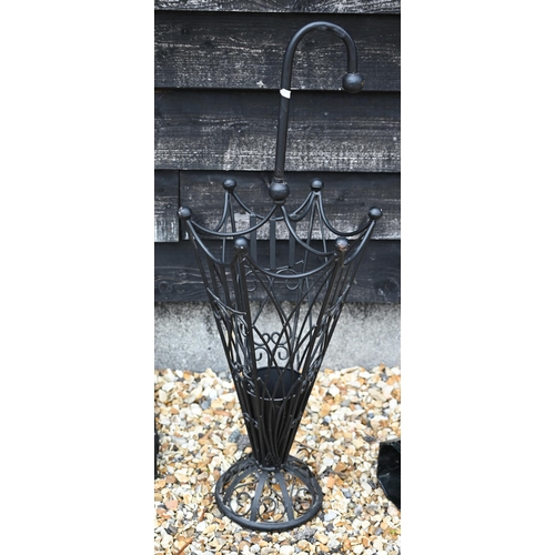 551 - A novelty metal umbrella stand in the shape of an umbrella, to/w two wall-mounted metal newspaper bo... 