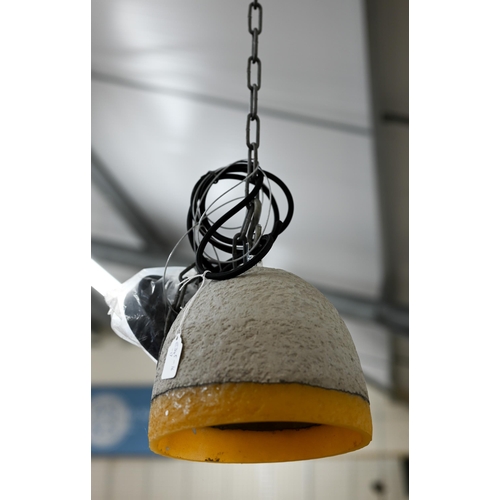 579 - A Waqihreu brand retro ceiling pendant light/lamp with domed industrial design composite amber and c... 