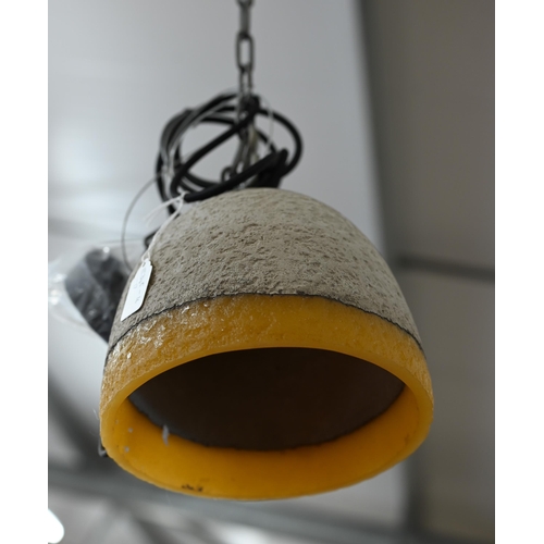 579 - A Waqihreu brand retro ceiling pendant light/lamp with domed industrial design composite amber and c... 