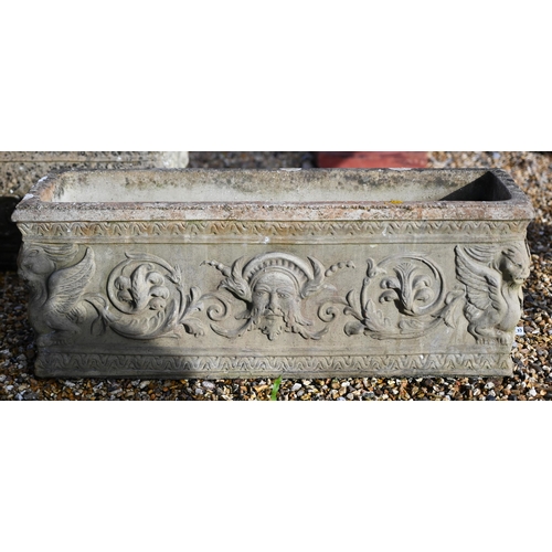 62 - A pair of weathered cast stone planter troughs to/w another (3)