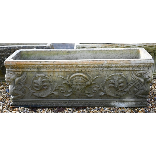 62 - A pair of weathered cast stone planter troughs to/w another (3)