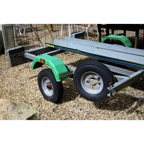 72 - A galvanised twin motorcycle trailer c/with spare wheels and light board - a/f