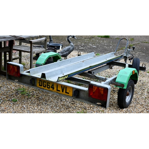 72 - A galvanised twin motorcycle trailer c/with spare wheels and light board - a/f