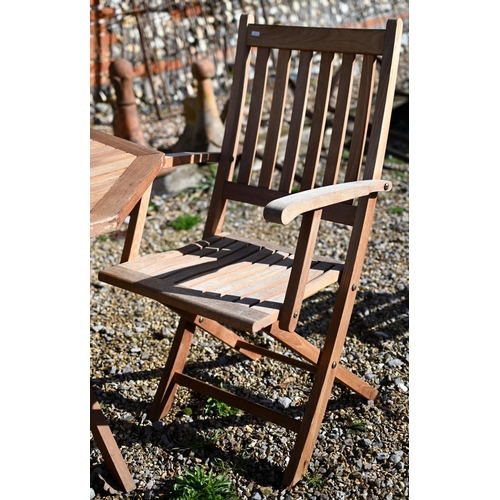 77 - A modern teak hexagonal folding garden table to/with a pair of chairs by Barlow Tyrie (3)