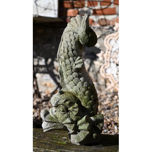 83 - Assorted antique and later carved stone architectural fragments to/with a cast sea monster garden sc... 