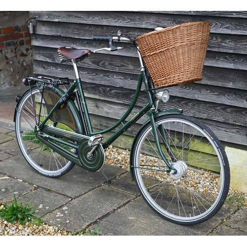 90 - A Pashley Sovereign step-through bicycle c/with leather Brooks saddle, wicker basket and led lights ... 