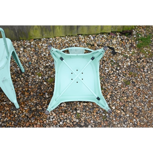 91 - A stack of four turquoise finished steel stacking cafe chairs (4)