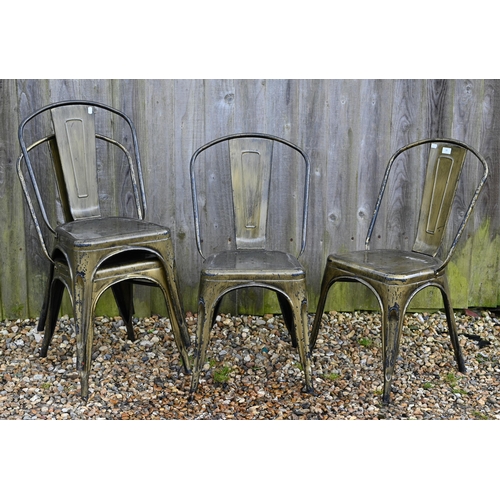 92 - A stack of four bronzed/black metal stacking cafe chairs