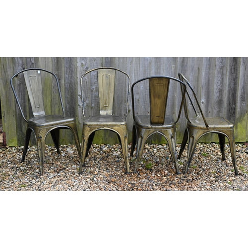 92 - A stack of four bronzed/black metal stacking cafe chairs