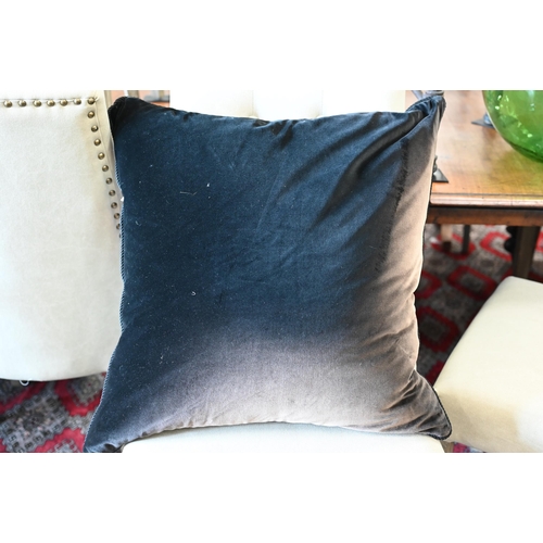 385 - A large floral tapestry square feather-filled cushion, velvet backed, 60 x 60 cm