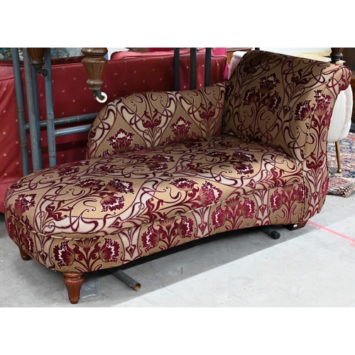 389 - A modern Multiyork scroll end chaise longue in burgundy and old gold floral fabric, 145 cm long x 70... 